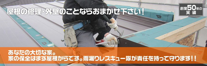 あなたの大切な家。家の保全はまず屋根からです。雨漏りレスキュー隊が責任を持って守ります!!